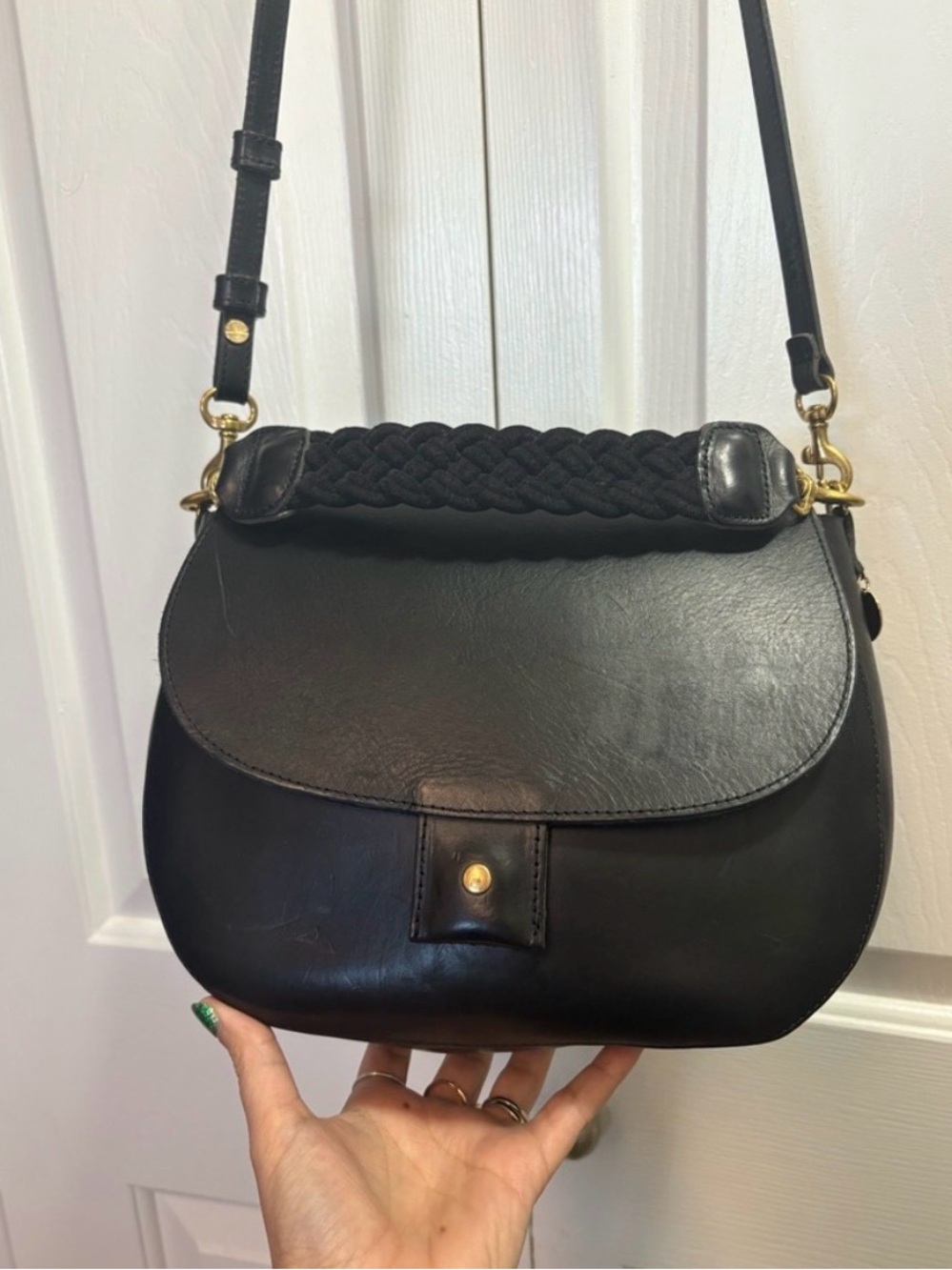 Clare V Harieth Leather Crossbody Bag with Braided Top Handle and Gold Hardware - Picture 2 of 6